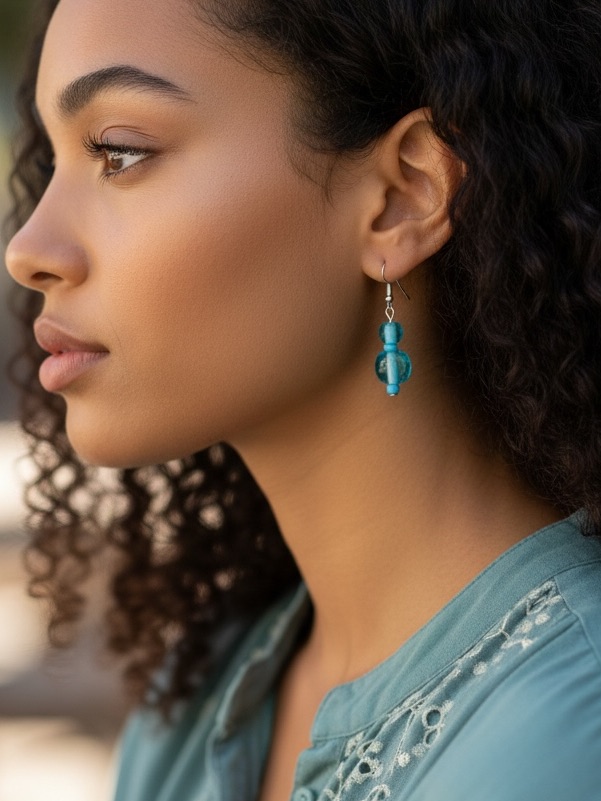 Handcrafted Glass Lampwork Bead Earrings | Turquoise Blue Handmade Earrings